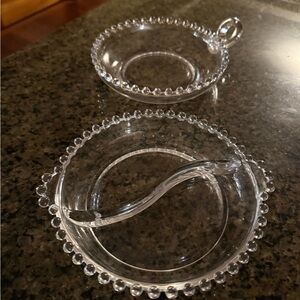 MCM - Candlestick Imperial Glass hobnail edge dishes - excellent condition